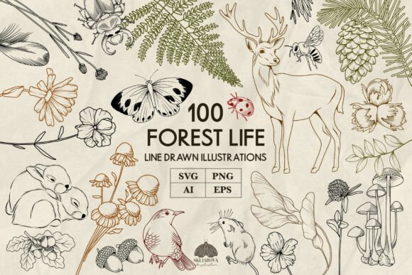 Download Forest Animals and Plants Line Art Svg - Plants Collection