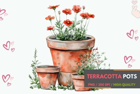 Download Rustic Potted Plants Watercolor Art - Plants Collection