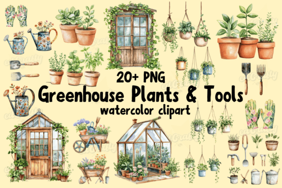 Download Greenhouse Plants &amp; Tools Watercolor PNG - Plants Collection