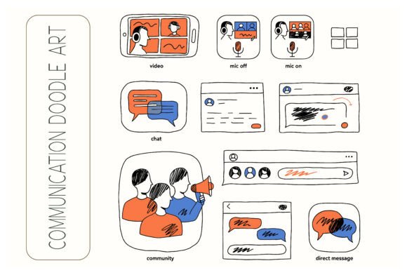 Download Digital Communication Doodle Icon Set - Digital Collection